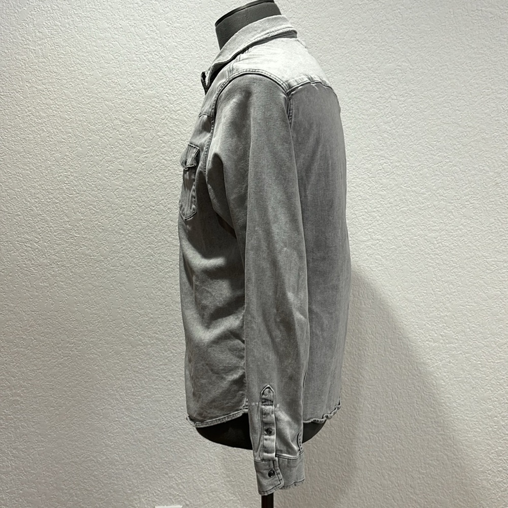 All Saints Gray Washed Denim Button-Down Shirt - Picture 3 of 6